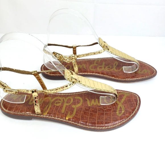 Sam Edelman Gold Snake Embossed Thong Sandal 7.5 - Picture 3 of 9